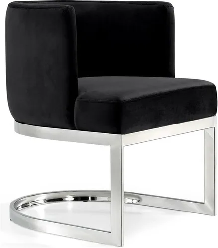 Vista 2 de Home Square Juego de 2 sillas de comedor tapizadas de terciopelo con base de metal plateado en forma de U en color negro