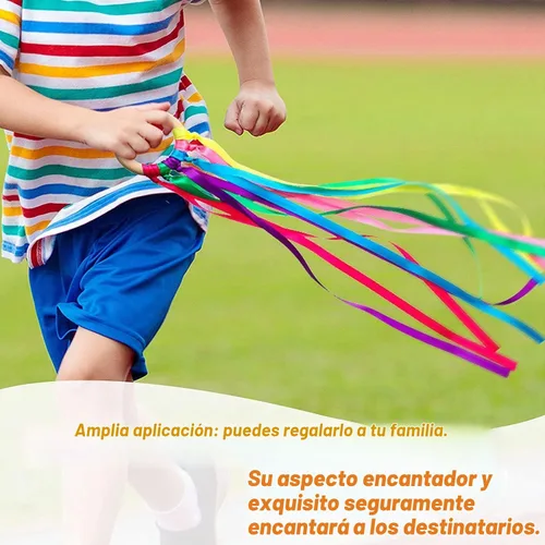 Vista 7 de Deekin 12 piezas de cinta de arco iris de madera Waldorf juguetes creativos Waldorf juego de cometas de mano serpentinas con anillo de madera
