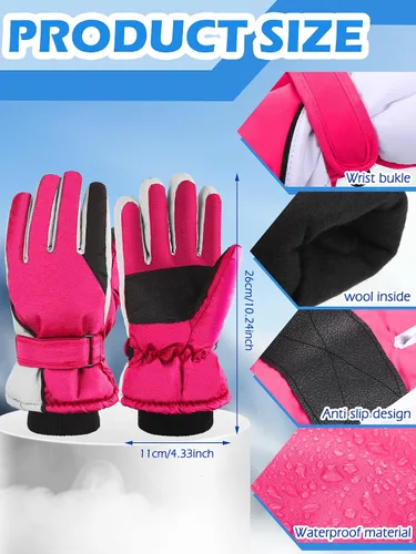 Vista 3 de Newcotte 2 pares de guantes de nieve de invierno para niños, guantes de esquí cálidos, guantes de esquí para niños, snowboard y nieve, guantes