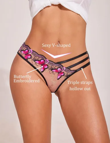 Vista 3 de Avidlove Bragas sexy para mujer, paquete de bragas de malla bordadas con mariposa
