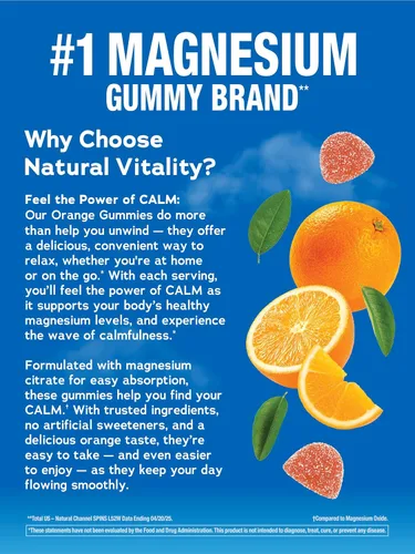 Vista 3 de Natural Vitality Calm, suplemento de citrato de magnesio, gomitas para aliviar el estrés, apoya una respuesta saludable al estrés, sin gluten