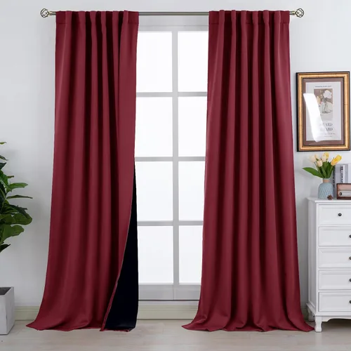 Vista 185 de BGment Cortinas 100% opacas beige de 63 pulgadas de largo con forro aislante térmico, bolsillo para varilla y lengüeta trasera de doble capa