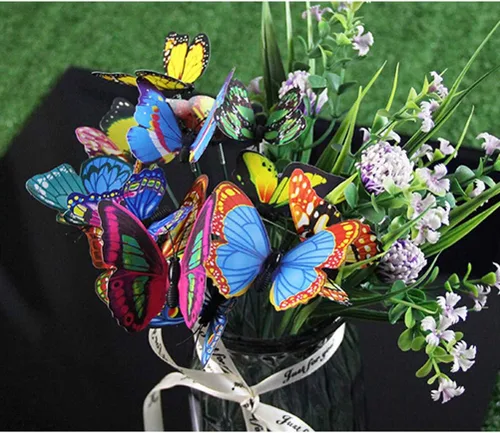 Vista 5 de Toyvian Palos de estacas de mariposa para exteriores, jardín, patio, maceta, suministros de fiesta, 24 piezas (azul)