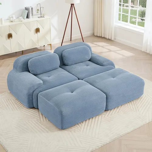 Vista 63 de Sofá moderno comprimido sin armazón de 116", sofás seccionales de 3 plazas para sala de estar, sofá seccional modular de pana verde nube, espuma
