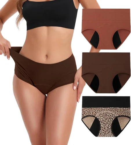 Vista 10 de INNERSY Ropa Interior para Período Menstrual para Mujeres, Antiderrames, de Cintura Alta, de Algodón, Pack de 3