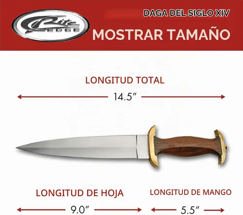 Vista 3 de SZCO - Cuchillo de caza de espiga completa de 15 pulgadas, cuchillo de daga del siglo XIV con mango de madera marrón, hoja de acero inoxidable