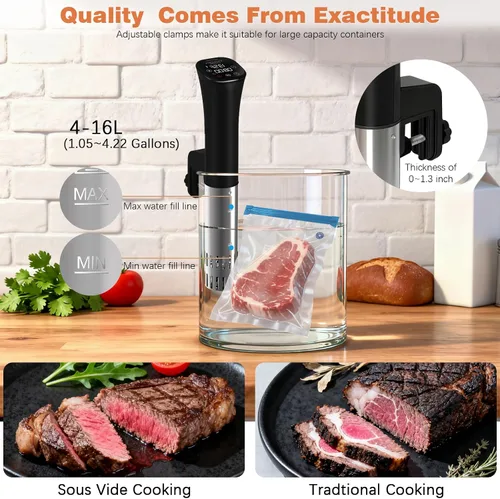 Vista 7 de Cocina Sous Vide, enfriador de vino, 1000 W, máquina Sous Vide para cocina, circulador de inmersión, kit de Sous Vide con bolsas de vacío, bomba