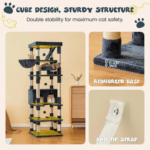 Vista 7 de MWPO Árbol grande para gatos de 74.8 pulgadas con postes rascadores cubiertos de sisal y condominio, torre alta para gatos, muebles