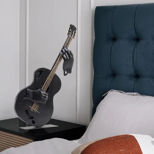 Vista 7 de SunBlogs Art - Decoración de guitarra de metal de 23 pulgadas de alto, escultura musical hecha a mano (negro) Hand-painted Metal Statue, Western