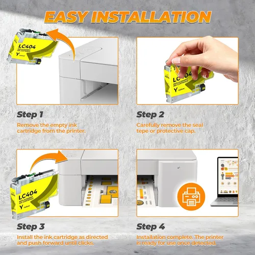 Vista 5 de LC404 - Paquete de 4 cartuchos de tinta (3000 páginas) compatibles con MFC-J1205W para impresora Brother LC404 LC404XL, funciona con impresora