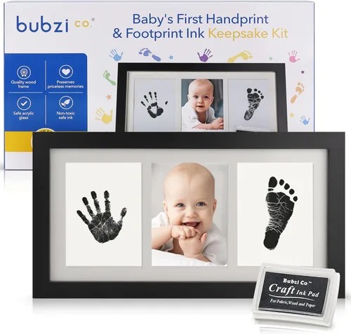 Vista 7 de Bubzi Co Kit de Huellas de Manos y Pies de Bebé y Marco de Fotos de Huellas para Niñas y Niños Recién Nacidos, Set de Regalos Únicos para Baby