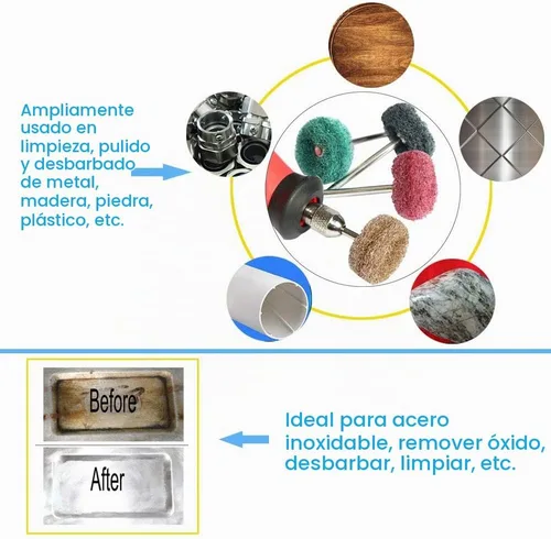 Vista 6 de FPPO Juego de 58 piezas de ruedas abrasivas para pulir para herramientas rotatorias, kit de mini cepillo de limpieza con eje de 3 mm, ruedas Mix