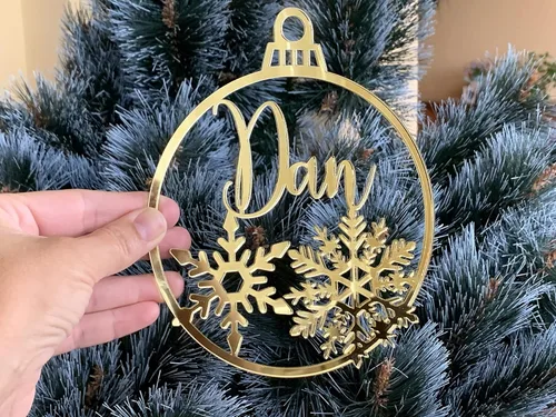 Vista 6 de Adorno de Navidad grande de 6 pulgadas, diseño de copos de nieve cortados con láser, adornos personalizados para bebés, regalos de Navidad