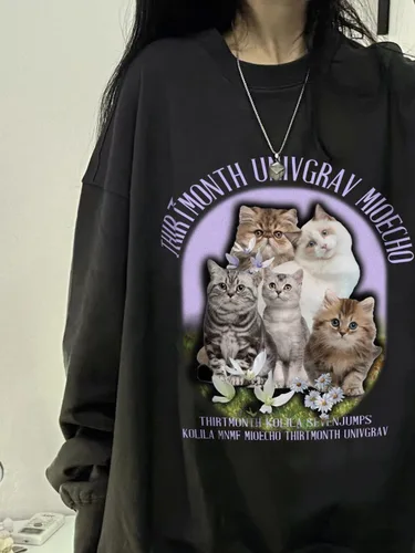Vista 4 de Sudadera de gato para mujer, sudadera de gran tamaño para mujer, sudadera Y2K, ropa Y2K