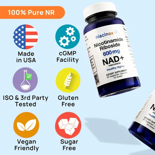 Vista 8 de NAD+ Supplement - 600mg Pure Nicotinamide Riboside (NR) - Healthy Aging, Mental Clarity & Energy Booster - Cell Regeneration Supplements for Women