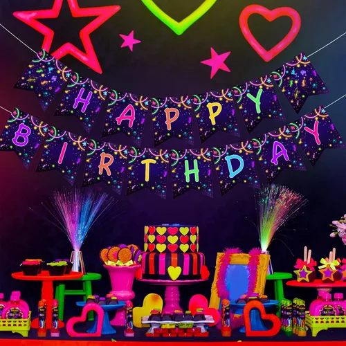 Vista 5 de Sursurprise Cartel de neón que brilla en la oscuridad para decoraciones de fiesta de cumpleaños brillantes, suministros de fiesta de neón brillante