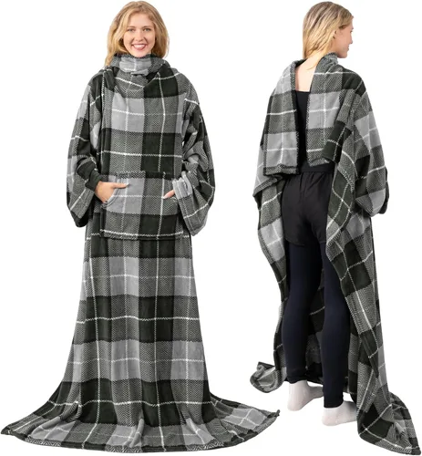 Vista 26 de PAVILIA Manta con Mangas para Adultos Mujeres Hombres, Manta Suave y Cálida Usable de Vellón Envolvente Tipo Throw, Manta Bata Regalo