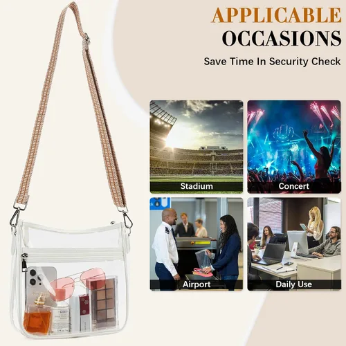 Vista 6 de BOSTANTEN Bolsa transparente para eventos de estadio, bolsa cruzada, bolsa de hombro aprobada para estadios con correa ajustable para guitarra