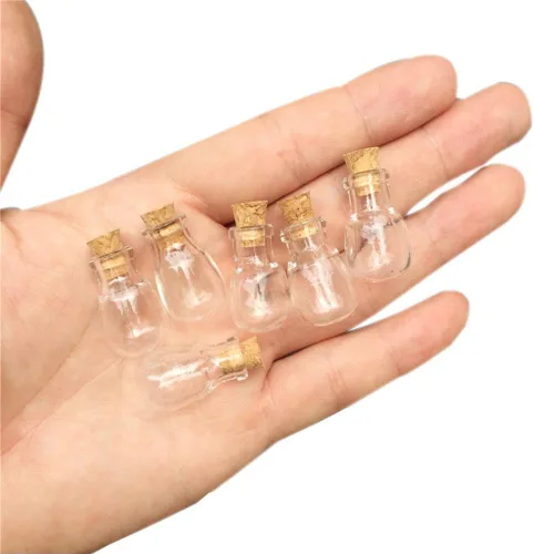 Vista 9 de Mini lindas botellas de vidrio colgantes con forma de estrella, pequeñas botellas colgantes con corcho, tarros de bricolaje, frascos de regalo, 10
