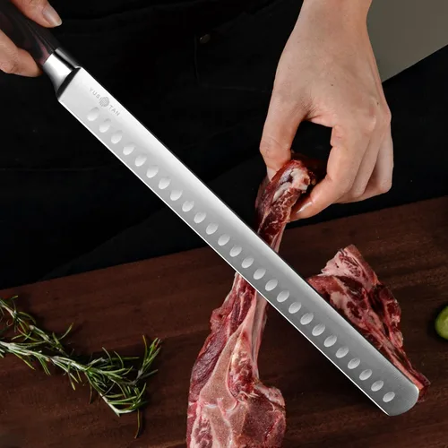 Vista 5 de Cuchillo para tallar pavo, cuchillo de barbacoa de acero inoxidable de alto carbono de 12 pulgadas con mango ergonómico de madera maciza, perfecto