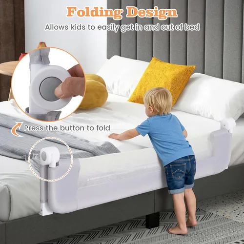 Vista 5 de BABY JOY - Barandillas de cama para niños pequeños, extralargas, protector de cama de seguridad abatible para cuna convertible, barandilla plegable