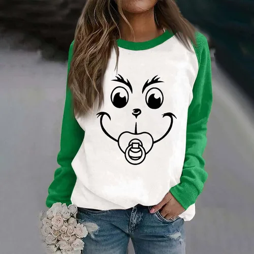 Vista 2 de Sudadera de manga larga para mujer, diseño de otoño 2023, estampado navideño, cuello redondo, para ocultar el vientre