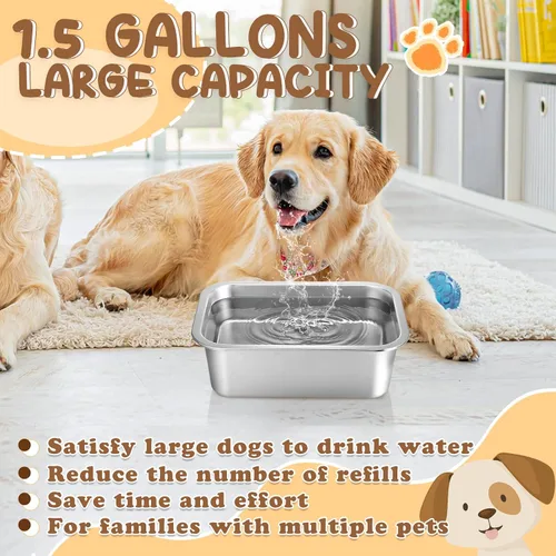 Vista 3 de Cuencos grandes para perros de 1.5 galones, tazón de acero inoxidable de grado alimenticio para agua y comida para perros, sin derrames, alta