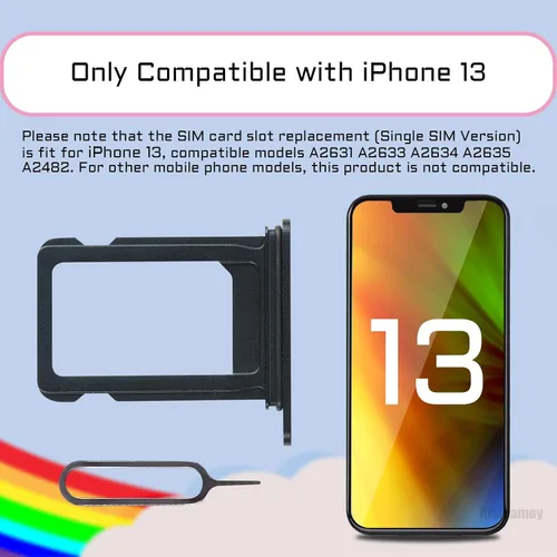 Vista 3 de Para iPhone 13 Negro Tarjeta SIM Ranura Reemplazo Solo SIM Versión Tarjeta Bandeja Adaptador con Anillo de Goma Impermeable Herramienta
