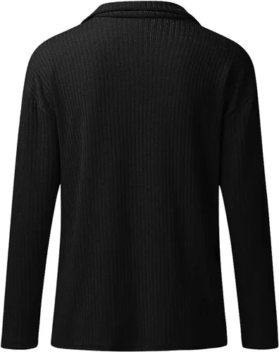 Vista 3 de Suéteres de otoño para mujer 2023 de manga larga a la moda con bloques de color patchwork suéter casual de cuello redondo suéter de punto