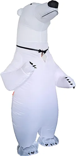 Vista 4 de IRETG Disfraz de oso polar para adultos disfraz inflable de oso blanco inflado vestido de lujo divertido oso de mar traje de fiesta Navidad