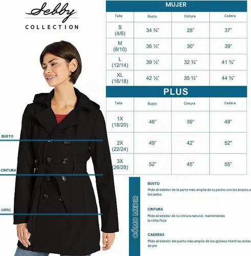Vista 5 de Sebby Collection - Gabardina para mujer con revestimiento suave con capucha desmontable Negro