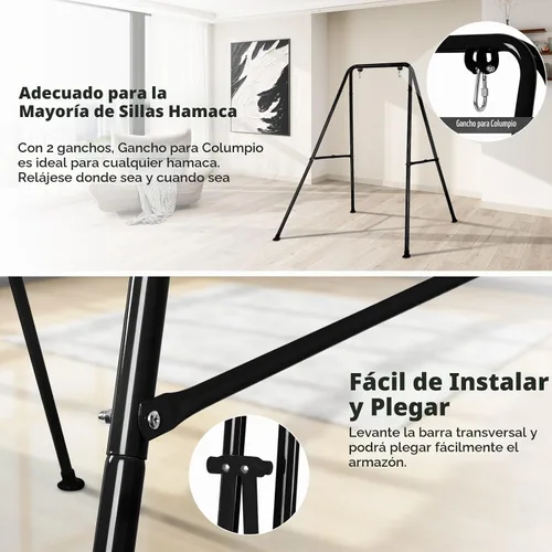 Vista 5 de Soporte de columpio para bebé, marco de columpio plegable para bebé, juego de columpio de metal resistente con marco en A para la mayoría