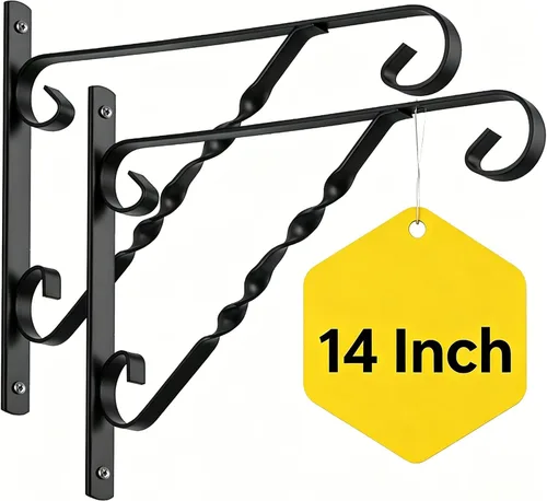 Vista 16 de AMAGABELI GARDEN & HOME Paquete de 2 colgadores colgantes para plantas al aire libre de 10 pulgadas, soportes de metal para colgar en la pared