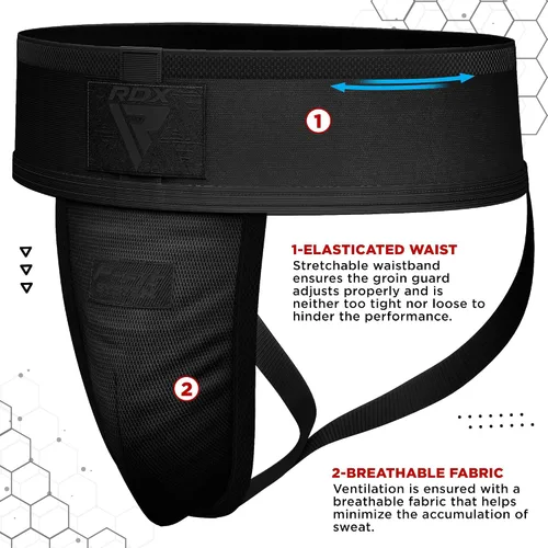 Vista 4 de RDX Protector de Ingle para Hombre, Copa para Boxeo, Kickboxing, MMA, Muay Thai, Entrenamiento de Lucha, Protector de Ingle Ventilado Ajustable