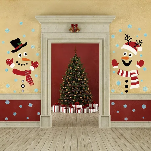 Vista 6 de Censen 2 Piezas Pegatinas de Puerta de Navidad Decoraciones de Invierno Navidad Muñeco de Nieve Calcomanías de Ventana Removibles Pegatinas