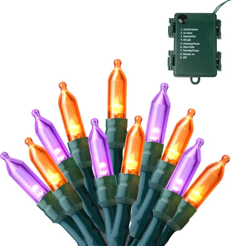 Vista 14 de Joiedomi Guirnalda de luces LED de Navidad, 2 x 50 unidades, 31.4 pies, funciona con pilas, con 8 modos, cable verde multifunción para decoración