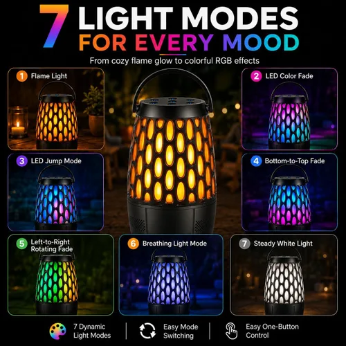 Vista 3 de Outdoor Bluetooth Speakers with Flame & RGB Lights, IPX6 Waterproof, 2 Pack