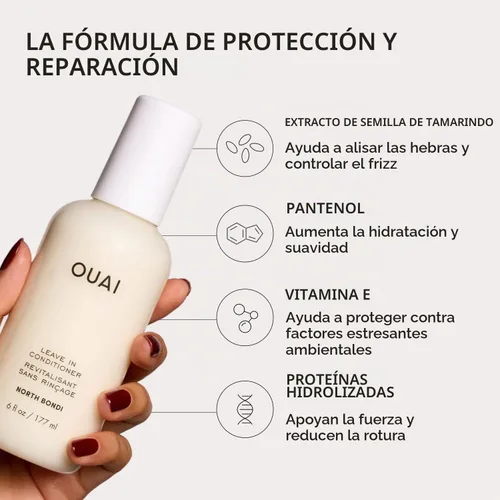 Vista 7 de OUAI Women's North Bondi Leave In Conditioner, Off White, One