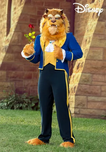 Vista 2 de Disfraz de bestia para adultos, máscara de cabeza completa para hombre de la Bella y la Bestia de Disney, vestido para impresionar, traje azul