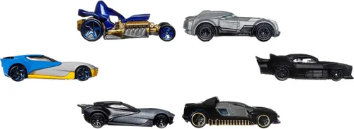 Vista 3 de Hot Wheels Paquete de 6 autos de juguete, juego de 6 vehículos de personajes de Batman a escala 1:64, inspirados en varios personajes