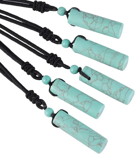 Vista 3 de SUNYIK Collar con colgante de piedra de cristal curativo para mujeres y hombres, colgante cilíndrico de amuleto con cuerda de nailon ajustable