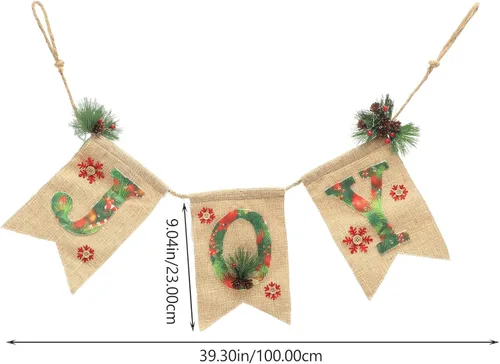 Vista 2 de Toyvian Cartel de lino brillante para fiesta de Navidad con letras de alegría, decoración de guirnalda de Navidad para uso festivo en interiores