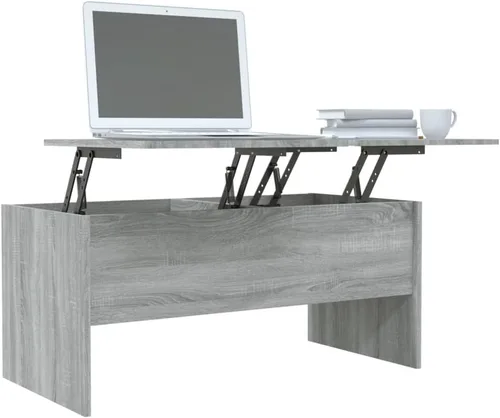 Vista 4 de Mesa auxiliar, mesa de comedor elevable, mesa de centro abierta adecuada para sala de estar, oficina, balcón, sala de estar familiar, Sonoma gris