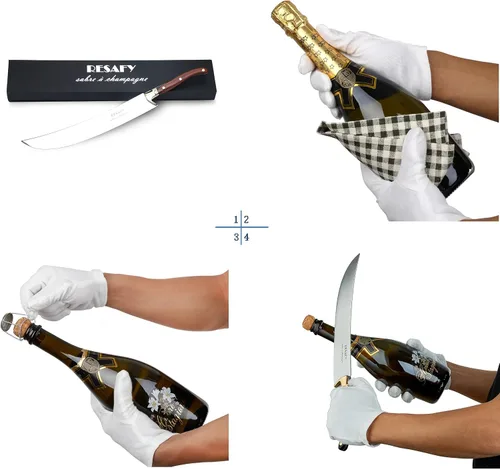 Vista 5 de Resafy Sable de champán con caja de regalo, cuchillo de vino espumoso de champán, abridor de champán