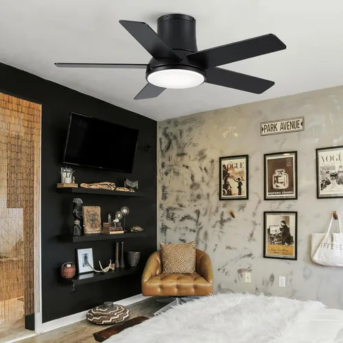 Vista 2 de Ventiladores de techo de 42 pulgadas con luces y control remoto, ventilador de techo negro de montaje empotrado para dormitorio, sala de estar