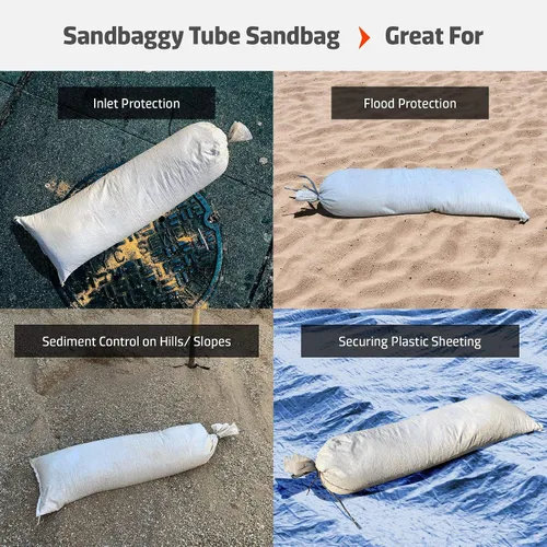Vista 5 de Sandbaggy Bolsas de arena de tubo de 38 pulgadas por 12 pulgadas Tela resistente de grado industrial Capacidad de peso de 90 libras Barrera