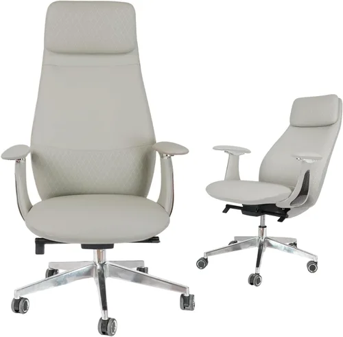 Vista 8 de Silla de oficina ejecutiva de cuero genuino con respaldo alto Marrón