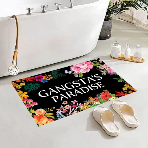 Vista 4 de Gangsta's Paradise - Tapete de bienvenida divertido con diseño de flores, tapete de suelo para puerta delantera al aire libre, tapete de baño