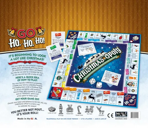 Vista 5 de Late for the Sky Juego de mesa Christmas-Opoly: juego de fiesta familiar para 2 a 6 jugadores, a partir de 8 años, juego festivo para coleccionar