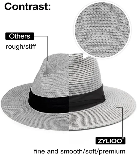 Vista 3 de Zylioo Sombreros de paja XXL de gran tamaño, sombrero de playa Panamá de ala ancha para cabezas grandes, sombreros de viaje ajustables UPF